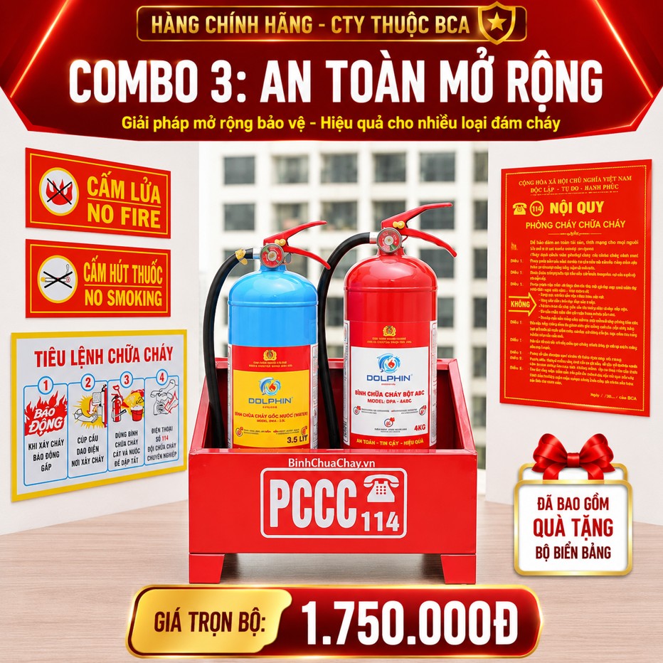Combo bình chữa cháy hộ kinh doanh 3: An Toàn Mở Rộng